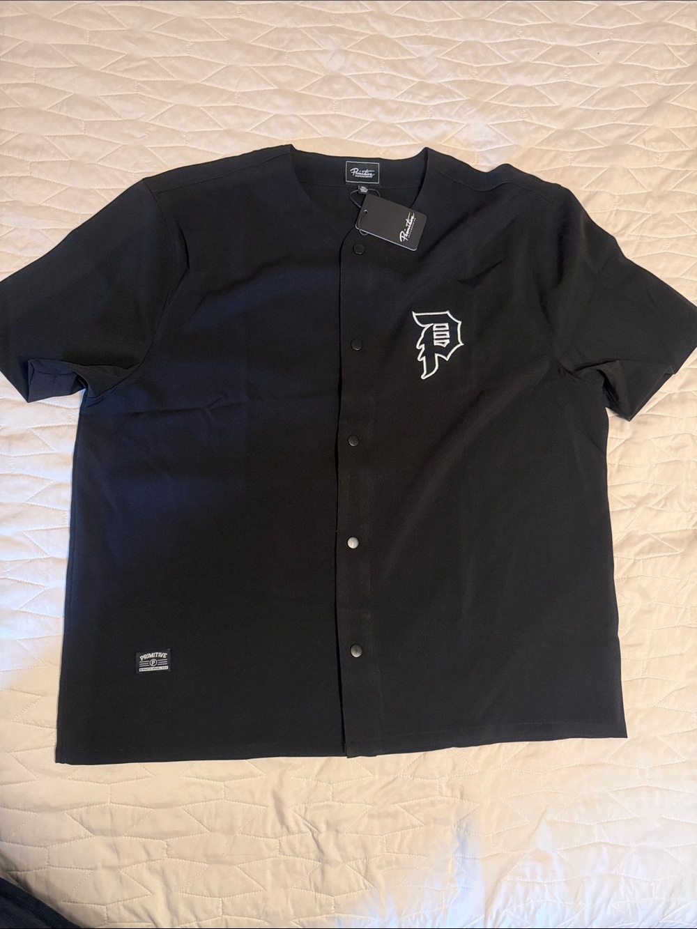 Primitive Black Button-Up Baseball Jersey with White Logo